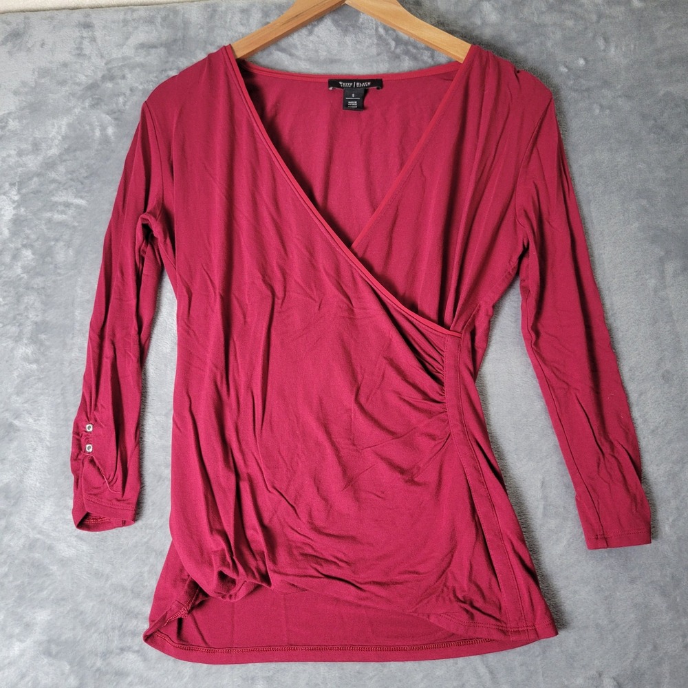 White House‎ Black Market Womens S Red Wrap Top Ruched Stretch Career
